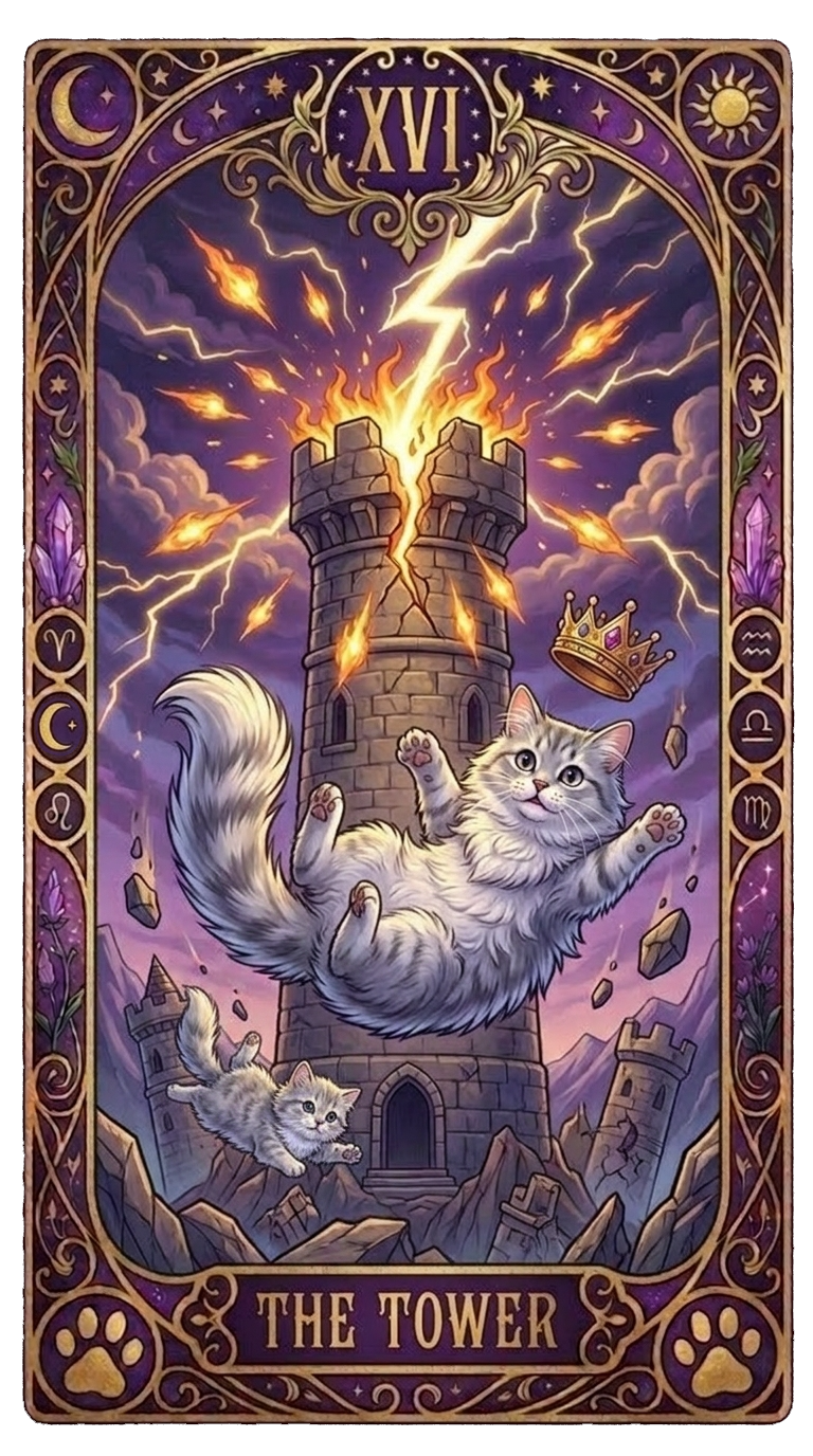 The Tower - 猫版タロットカード